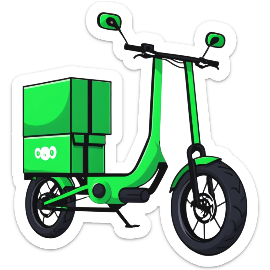 Robust Chinese Monster e-bike for food delivery with insulated food box, chunky tires, large battery sticker