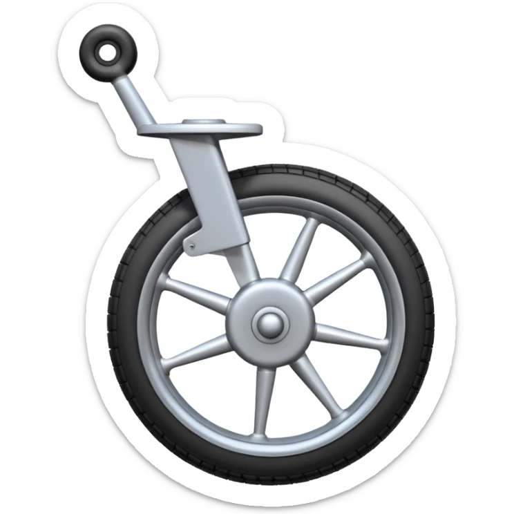 Emoji-style aircraft landing gear with a single wheel and strut, simplified design, clean lines, cartoon-like, isolated on white background, minimal shading sticker