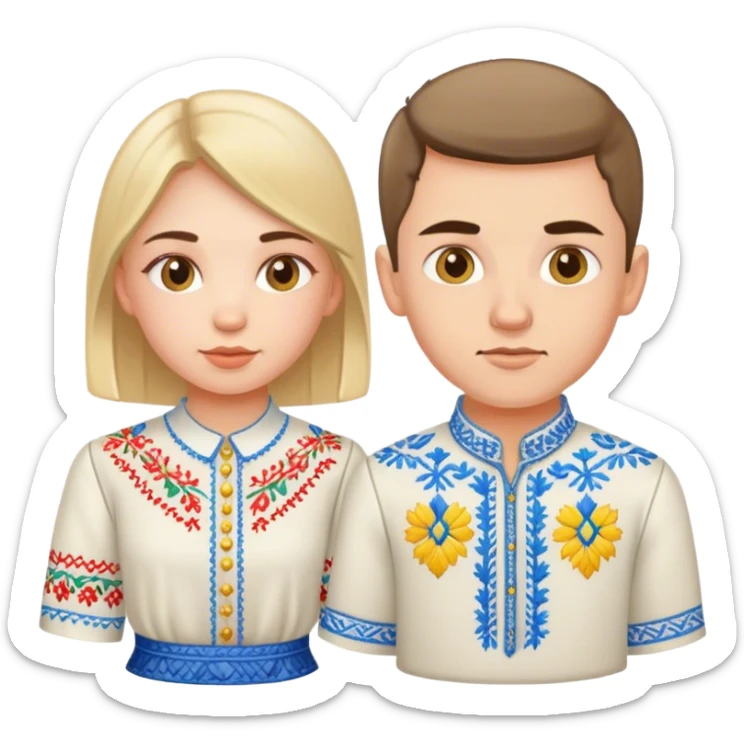 A Ukrainian girl in an embroidered shirt and a Ukrainian boy in an embroidered shirt sticker