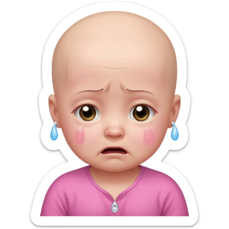 a portrait of crying baby , wearing pink clothes, no hair sticker