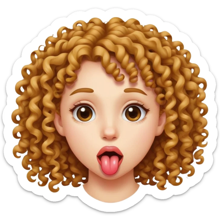 teen girl sticking out her tongue, with curly hair sticker
