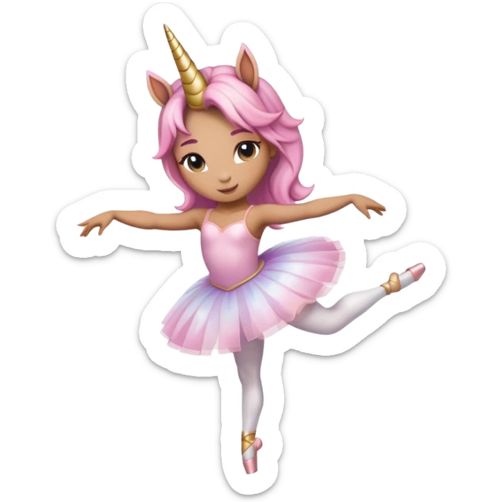 head and shoulders of an anthropomorphised female unicorn ballerina, straight on view, relaxed pose, clearly a unicorn, apple emoji style sticker
