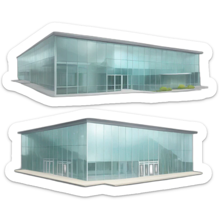 Modern school with old building in the right, a new glass building foyer in the middle and another new building of the left. sticker