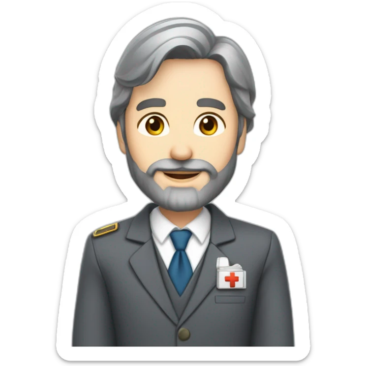 husband caucasian age 55 dark gray hair trimmed beard wearing business suit holding bible, wife asian age 55 dark hair nurse uniform, no children sticker