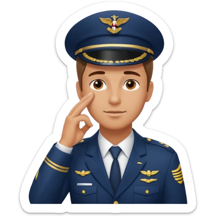 Un piloto de linea aérea con la mano en la frente con la pose firme sticker