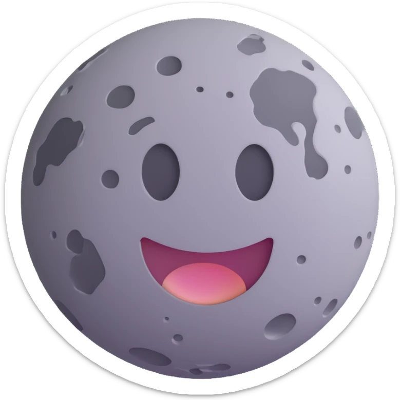 planet emoji, round, rocky gray, covered in pitted marks and rough patches sticker