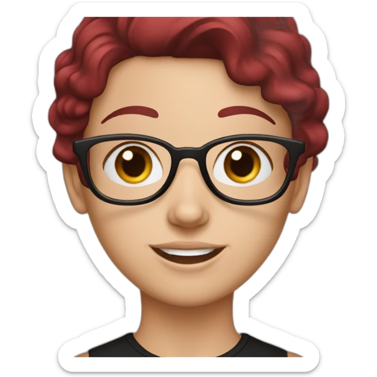 a white girl with burgundy hair in a black T-shirt sticker