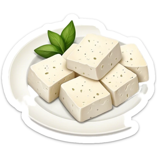 Feta Cheese Cinematic Realistic Feta Cheese Dish Emoji, depicted as slices of tangy, creamy feta cheese served on a plate, rendered with crisp textures and soft, natural lighting. sticker