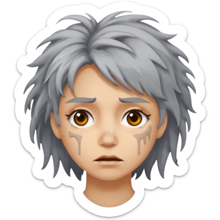 very dirty looking homeless woman very very dirty and smelly looking face only, not old with stains everywhere and messy hair and lots of stains on face ugly, stains grey  sticker