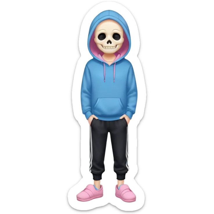 Sans The Skeleton, Blue Hoodie, Grin, Pink Slippers, Black Jogging Pants sticker