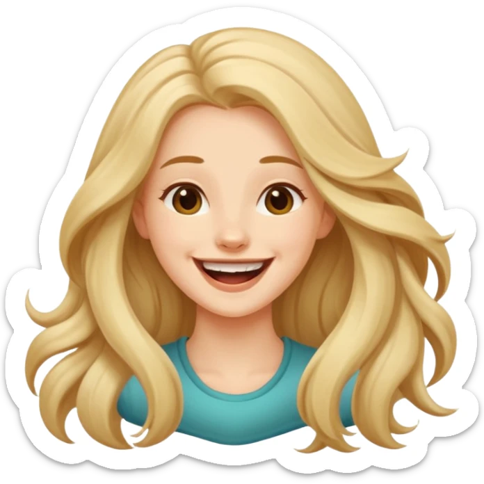 Young woman cheerfully laughing  beautifully long hair , cartoon style  sticker