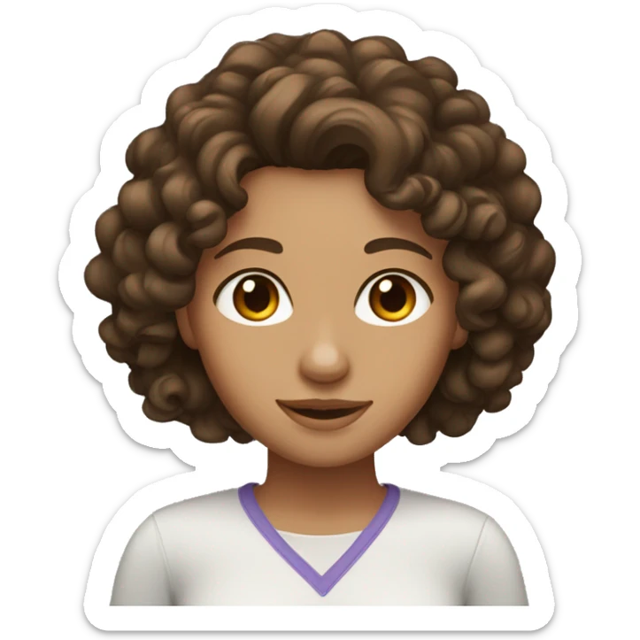 A brunette girl with tan skin brown eyes and curly hair sticker