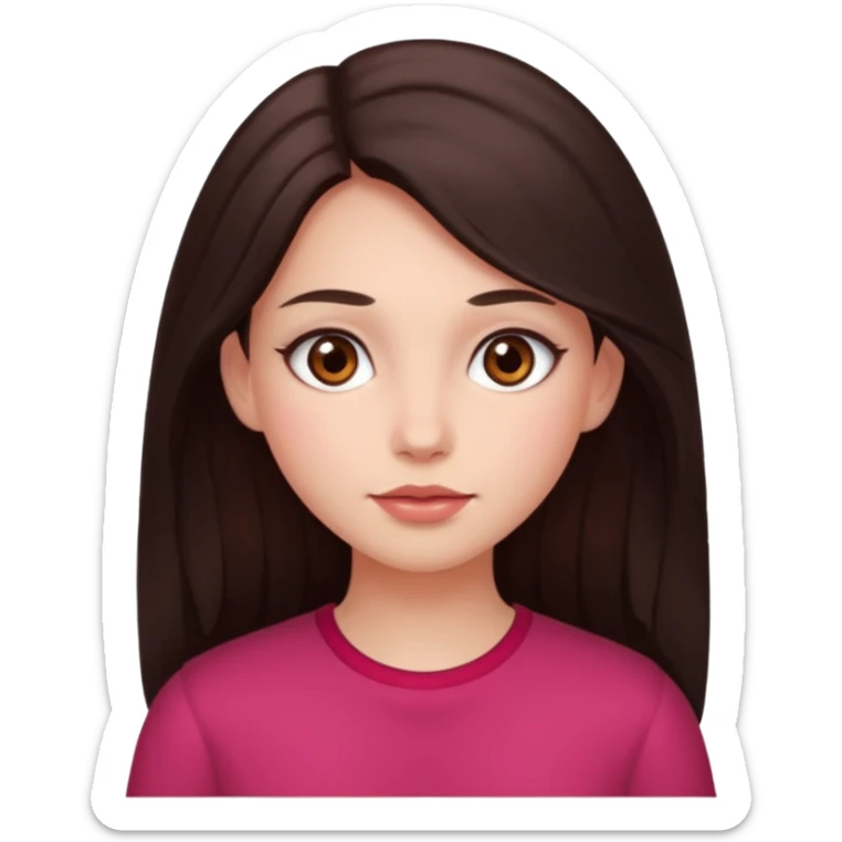 An emoji featuring a girl with dark brown long hair, brown eyes, light pinkish skin, red cheeks sticker