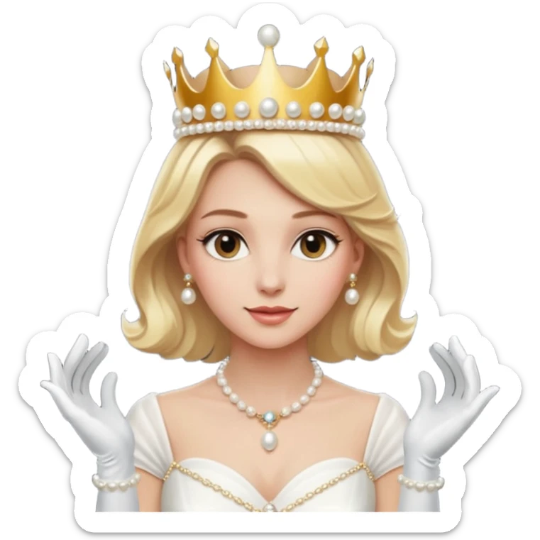 Blonde Elegant blonde princess with white gloves and pearl necklace, wearing crown.
 sticker