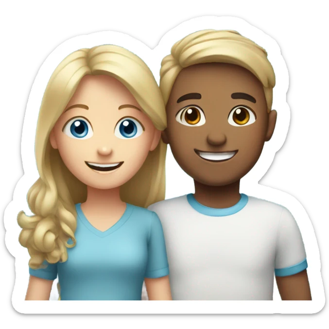 happy girl and boy indoors, girl blue eyes  sticker