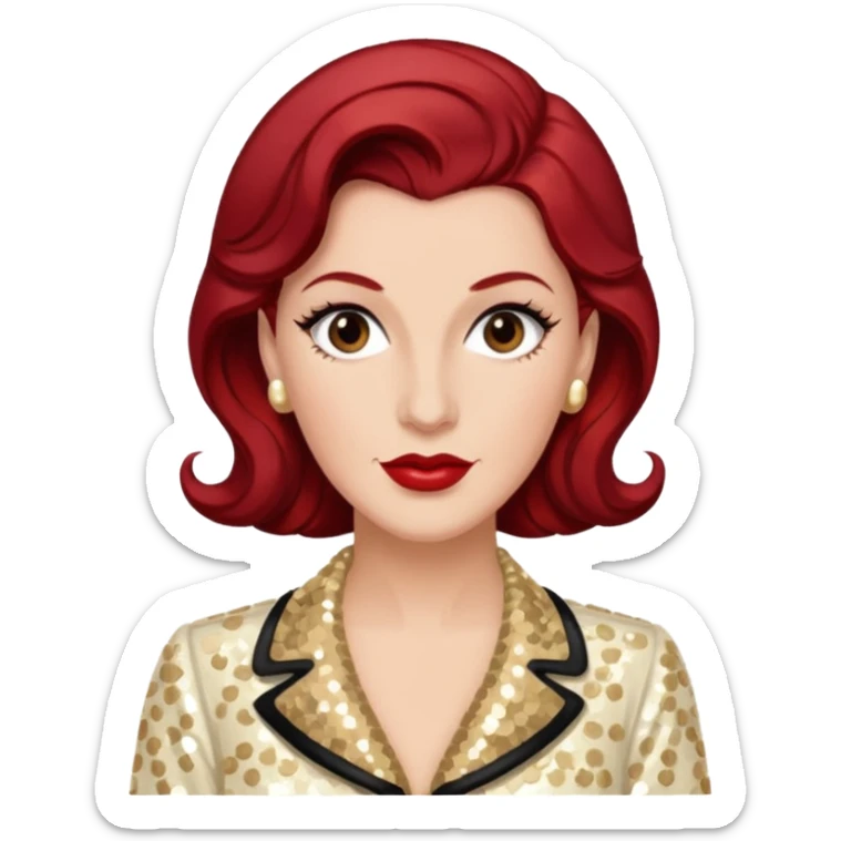 LaVerne Andrews from The Andrews Sisters with dark red hair, cream sequin outfit sticker