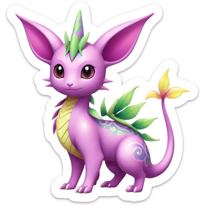 Shiny Exotic Cute Adorable Majestic Ethereal Sparkly Flygon-Espeon-Meganium-Shaymin-Hybrid-Creature with pattern-markings sticker
