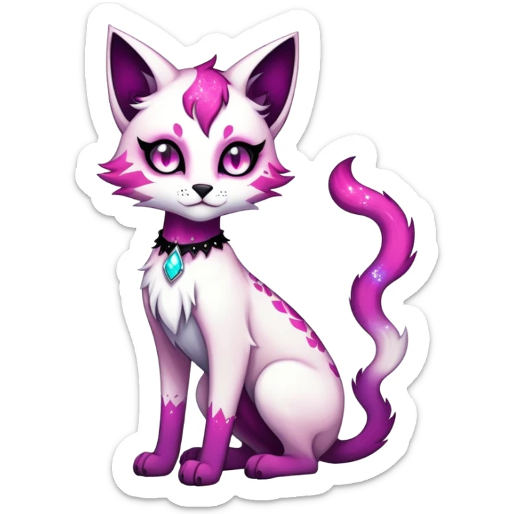 Vibrant dark edgy gothic Falvie-Fionbri-creature-sparkle-feline-fursona, full body sticker