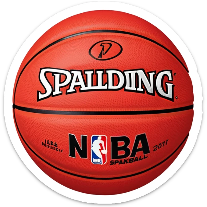 Minimalist red and black Spalding basketball with NBA logo, red with black lines, iOS emoji style sticker