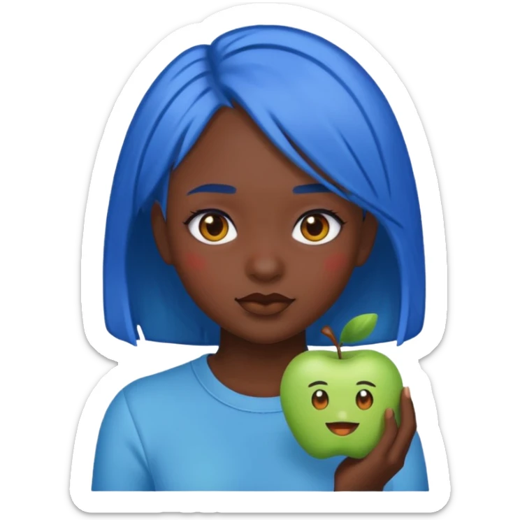 blue hair girl dark skin, old emoji apple style art sticker