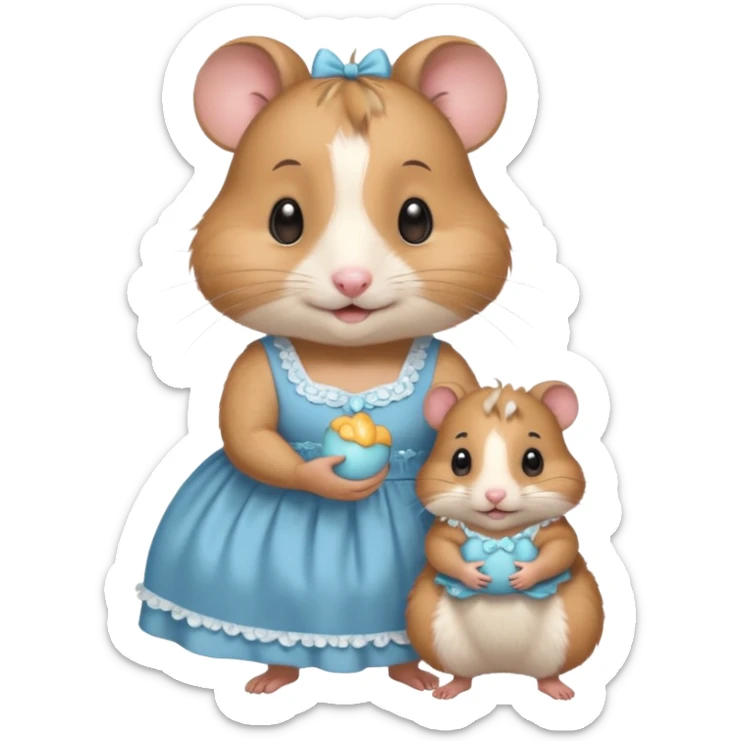 Mommy hamster wearing a dress with baby hamster  sticker