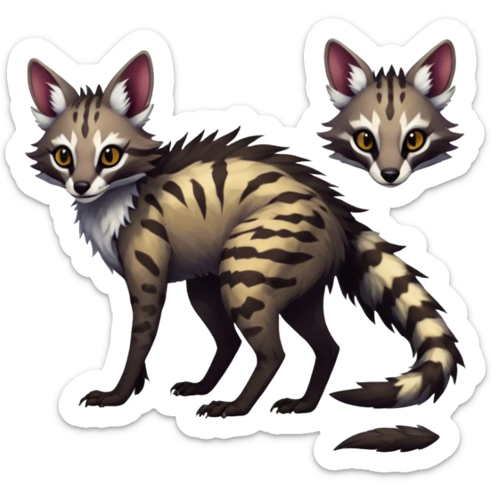 Feral Rare Fantasy dark vibrant Vernid-Sergal-Genet-Trico-species by LiLaiRa, random markings, tufted tail, tufted ears, full body sticker