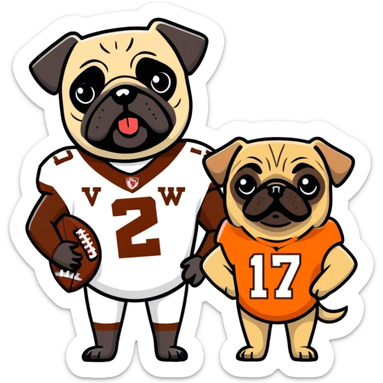 Black pug and fawn pug at a Virginia tech football game sticker
