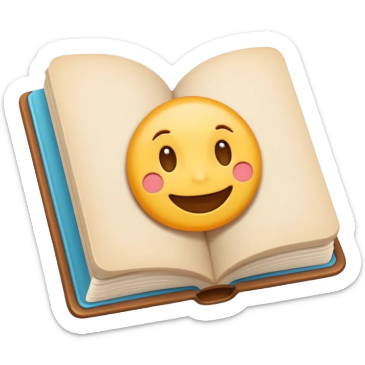 Cute cartoon-style emoji of an open book. Rounded shapes, soft shadows, glossy colorful texture, Telegram emoji style. sticker