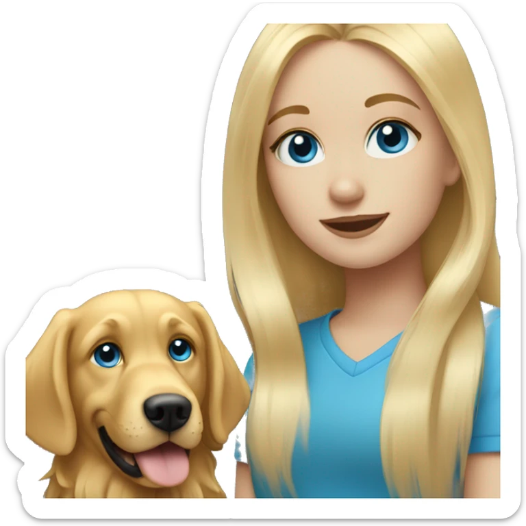 Long Blonde hair blue eyed girl with a golden retriever  sticker