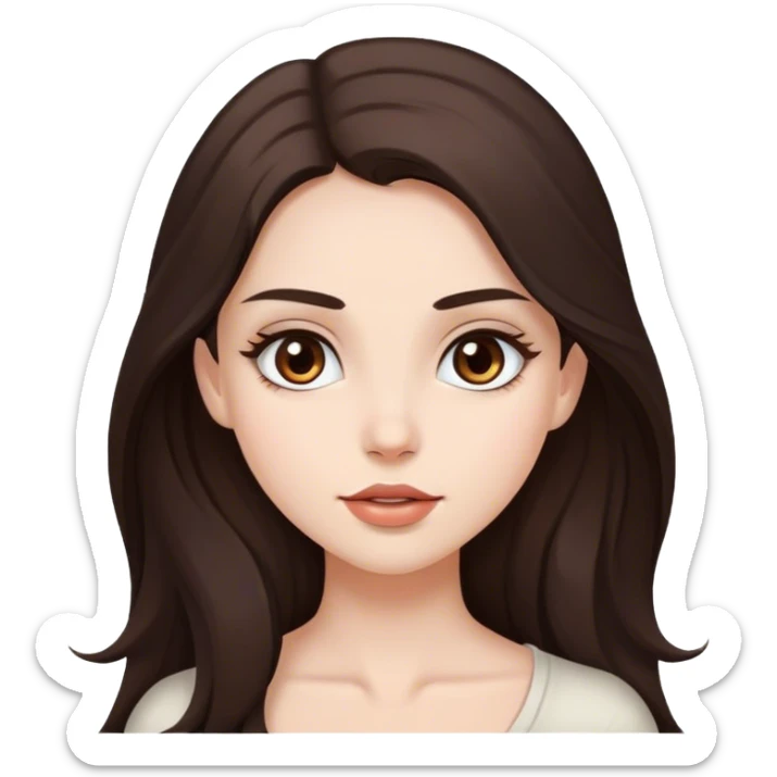 pretty girl, long hair, brown eyes, natural lips, white skin, dark brown hair sticker