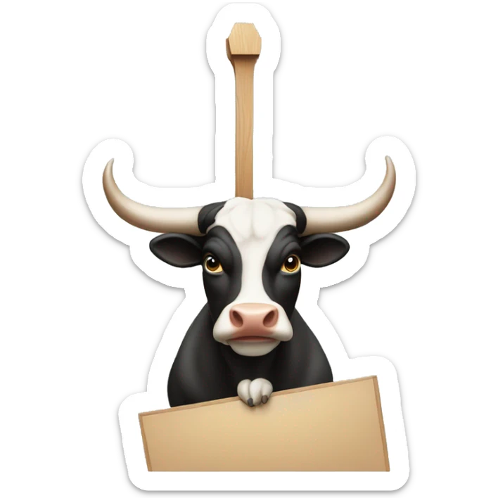 a bull holding a board at the top of his head indicating there there is a profit  sticker