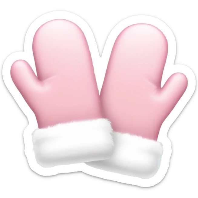 a pair of light pink mittens with white fur sticker