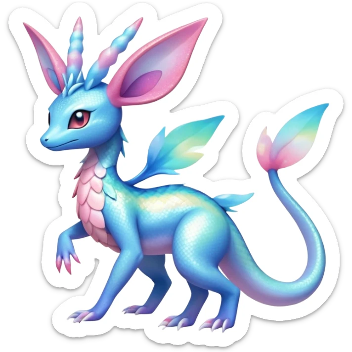 Colorful Shiny Exotic Amaura-Salandit-Aurorus-Sylveon-Fakémon-hybrid-creature (full body)  sticker