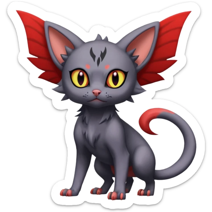 Noibat-Lykoi-Sphynx-Nargacuga-Litten-Torracat-fusion-Fakemon-Pokémon-creature  sticker