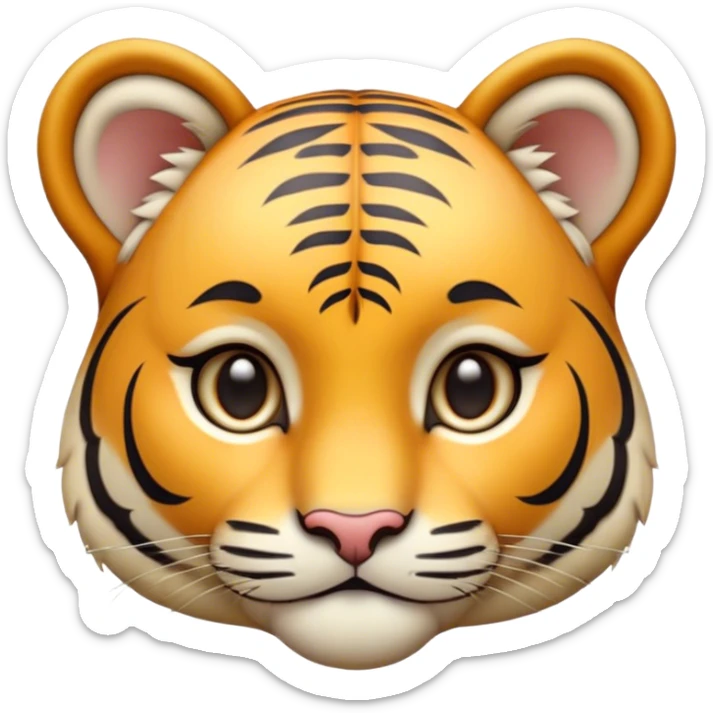 Cinematic Noble Tiger Cub Portrait Emoji, Poised with a hint of regal innocence, featuring a compact, soft build adorned with delicate stripes and large, expressive eyes, Simplified yet sharp and sophisticated features, highly detailed, glowing with a gentle, wild luminescence, high shine, intelligent and endearing, stylized with an air of youthful authority, focused and attentive, soft glowing outline, capturing the essence of a tiny jungle guardian that appears ready to pounce out of the screen with effortless charm! sticker