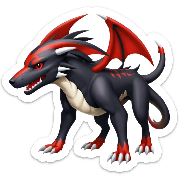 Black Cool Edgy Nargacuga-Houndoom-Garchomp Fakémon with Red and white Edgy markings sticker