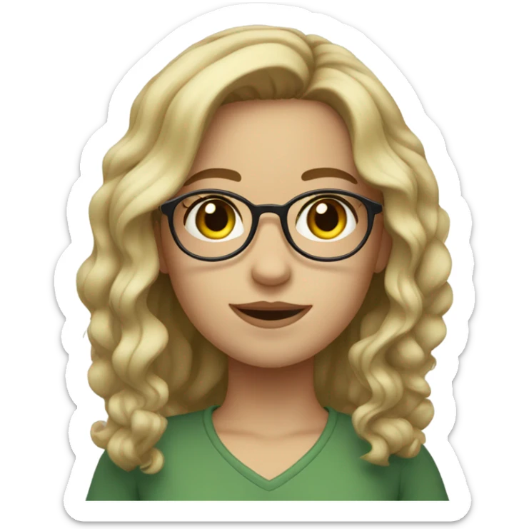girl with wavy blonde/brown hair and greenish brown eyes, round glasses sticker