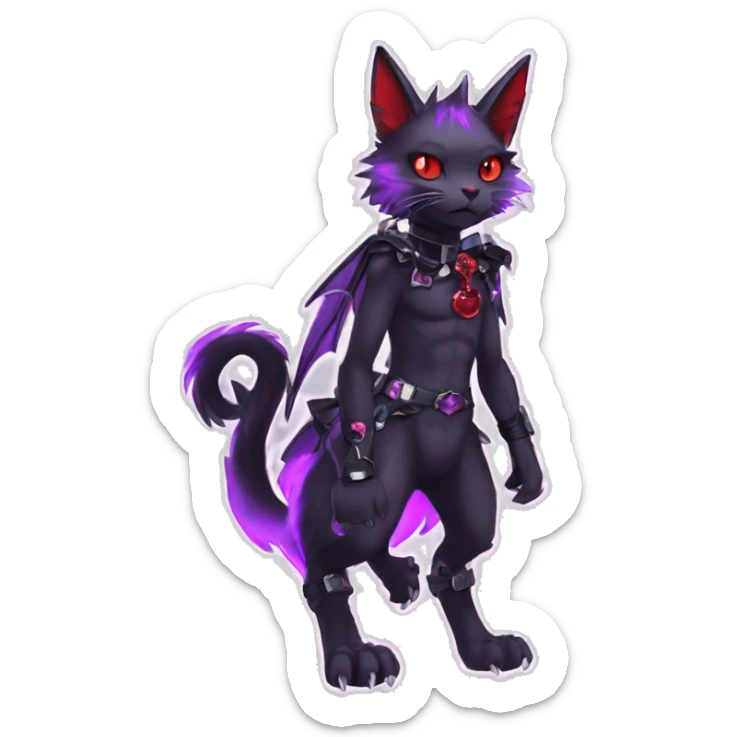 cool edgy black punk purple red ethereal fantasy nargacuga-bat-cat-Fakemon collar harness full body sticker