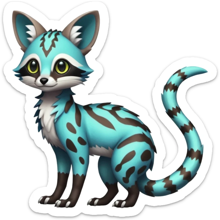 Rare realistic shiny lush exotic cute edgy epic pretty futuristic beautiful handsome gorgeous aesthetic gloomy spooky dark modern colorful vibrant cyber-Genet-Trico-species-Fakemon-hybrid-creature by LiLaiRa, beautiful intricate markings, full body sticker