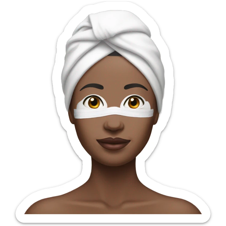 Woman wearing pale pink towel turban and a white face mask sticker