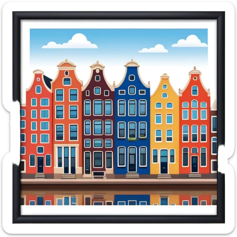 Cinematic Realistic Amsterdam Canal Houses Landmark Emoji, featuring narrow, gabled facades in vibrant colors. sticker
