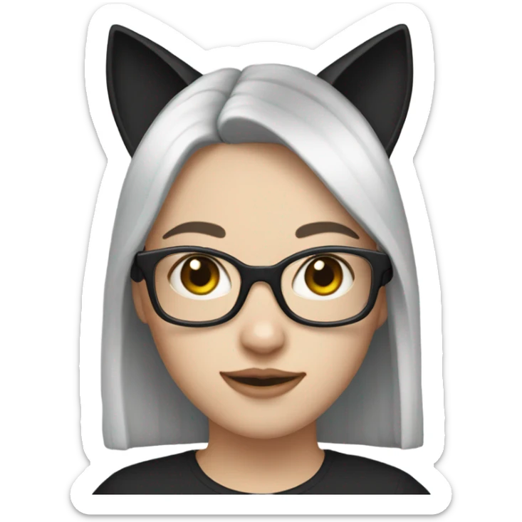 super pale girl with black hair black cat ears and glasses  sticker
