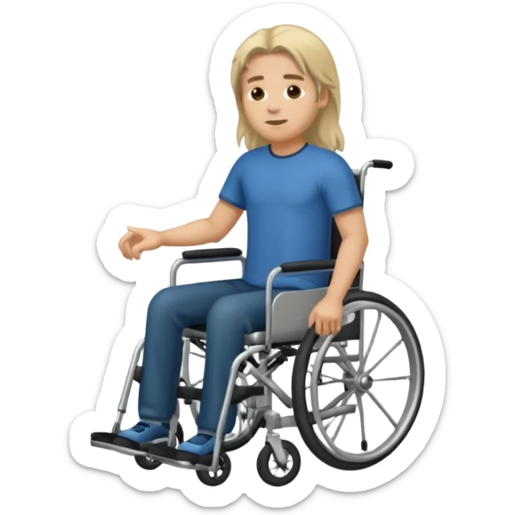 torso of a man with long hair, no legs, sitting in a wheelchair sticker