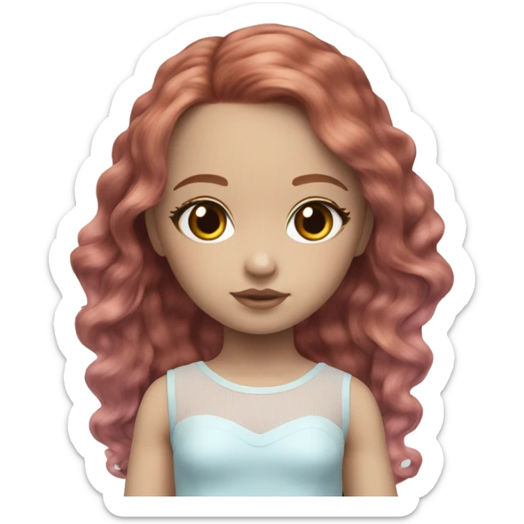 ocean blue doll eyes, brown red hair, feminine, pink, girl, angelic sticker