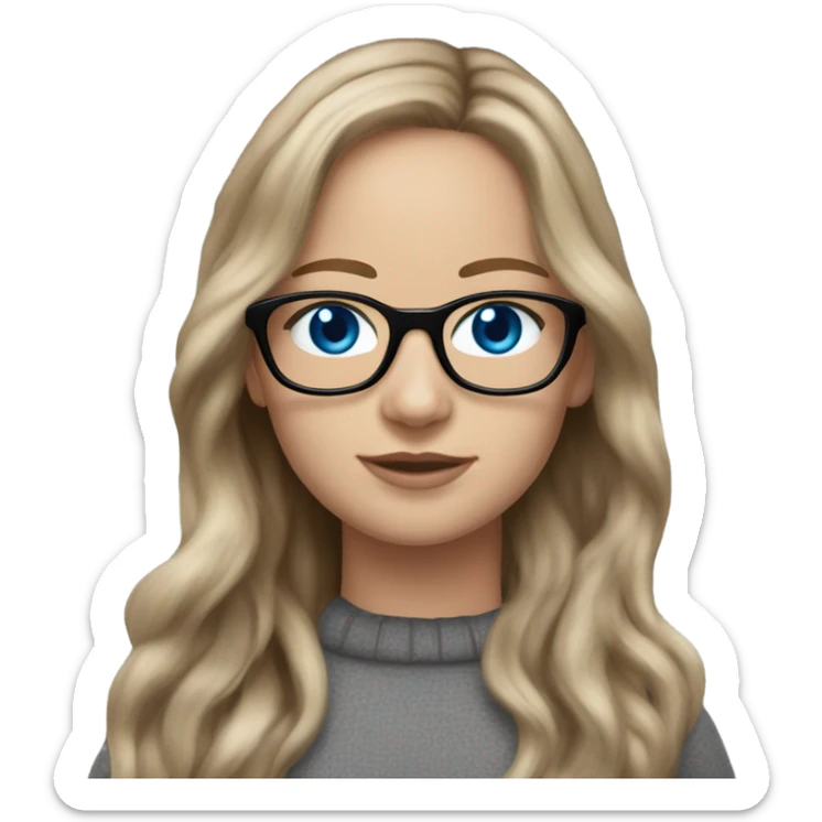  Lifelike  Jennifer Lawrence brown long hair wearing black glasses and blue eyes  sticker