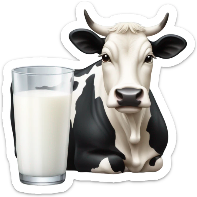 Cow with black hair and a glass of milk sticker