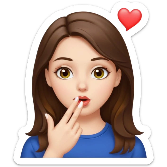 white girl with brunette hair and hazel eyes blowing a kiss sticker