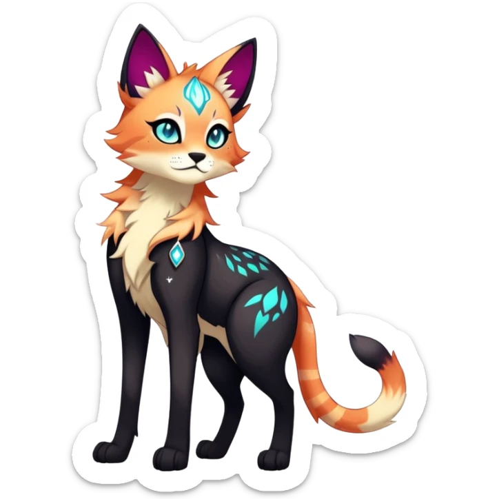 Vibrant edgy gothic Falvie-Fionbri-creature-sparkle-feline-fursona, full body, with random markings sticker