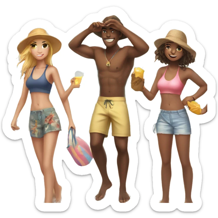beach day with friends 4 girls anda guy with romantic beach actions sticker