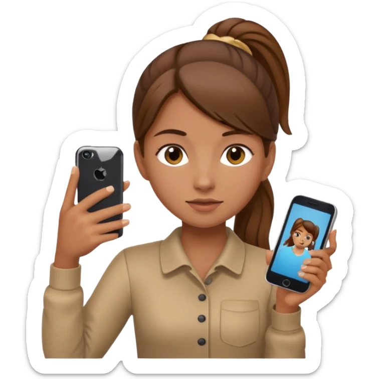 Ein Mädchen Mit einem Pferdeschwanz allerdings hatt es Braune Haare und ein Handy sticker